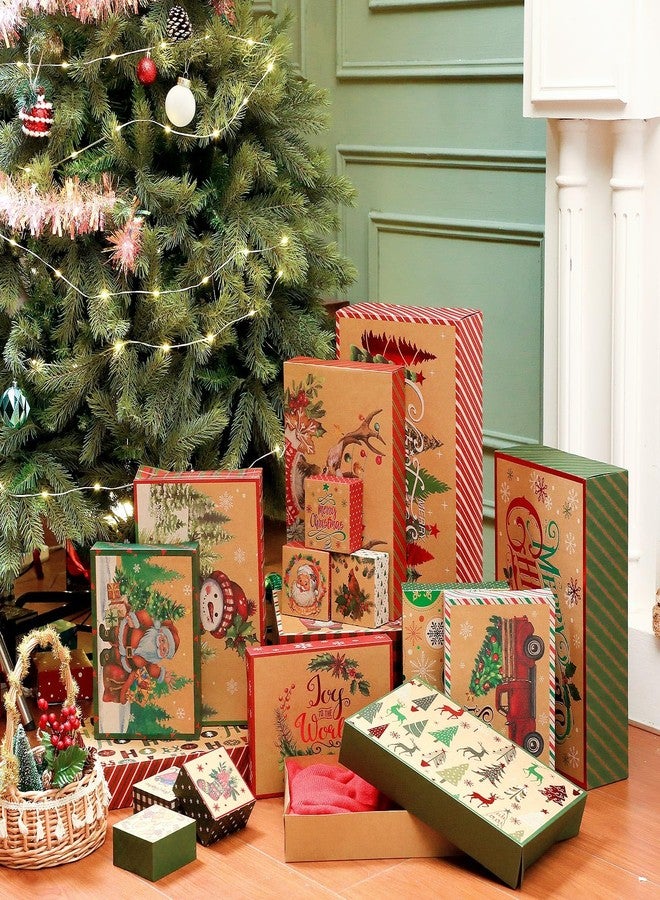 Pickmesh 18 Pcs Kraft Christmas Gift Boxes with Lids 18 Size Foil Xmas Wrapping Box Bulk Merry Christmas Shirt Box with Label Sticker for Xmas Holiday Party Sweater Cloth Gift Wrapping Supplies Decor - Image 2